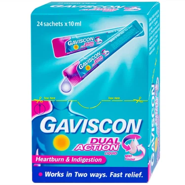 Gaviscon Dual Action Peppermint Liquid – Reckitt Benckiser – Giảm ợ nóng, trào ngược và khó tiêu – Dạng gói tiện lợi