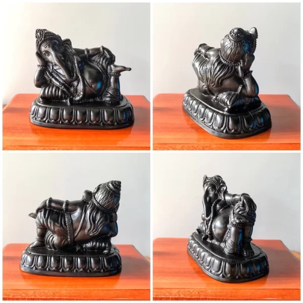 Tượng Phật Ganesha – Dáng Ngồi Thư Giãn (ปางเอกเขนก) – Màu Đen Bóng – Kích Thước 6.5 cm - Ảnh 2