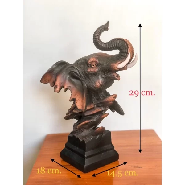Tượng Đầu Voi Phong Thủy – Dáng Chống Vòi – Màu Gỗ Cổ – Kích Thước Lớn - Ảnh 2