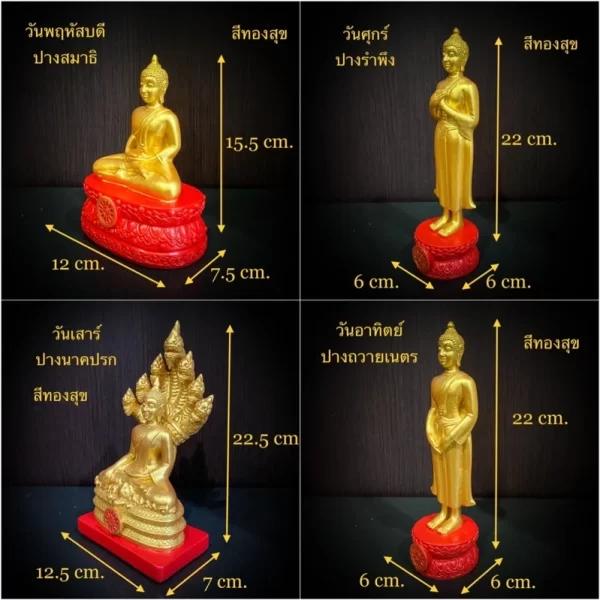 Tượng Phật Chiêng Saen – Phiên bản Phật theo ngày – Mặt đế 3 inch – Màu vàngสุข - Ảnh 3
