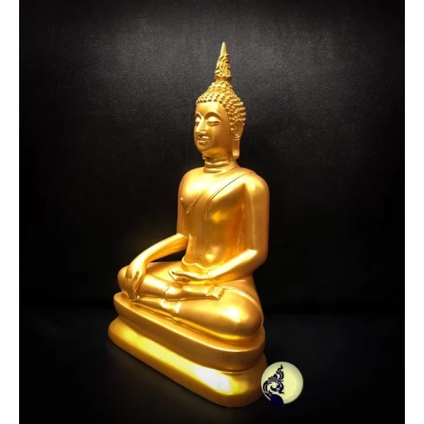 Tượng Phật Sukhothai – Pháp Tướng Hàng Ma (5 inch) – Màu Vàng Tươi Pha Bột Vàng Lá - Ảnh 3