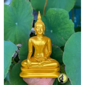 Tượng Phật Sukhothai – Pháp Tướng Hàng Ma (5 inch) – Màu Vàng Tươi Pha Bột Vàng Lá