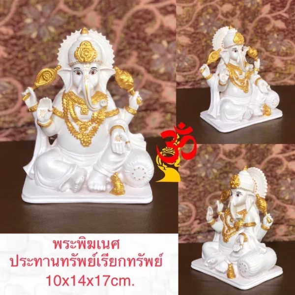 Tượng thần Ganesha – Dáng ban phước chiêu tài – Màu trắng vàng cổ điển - Ảnh 3