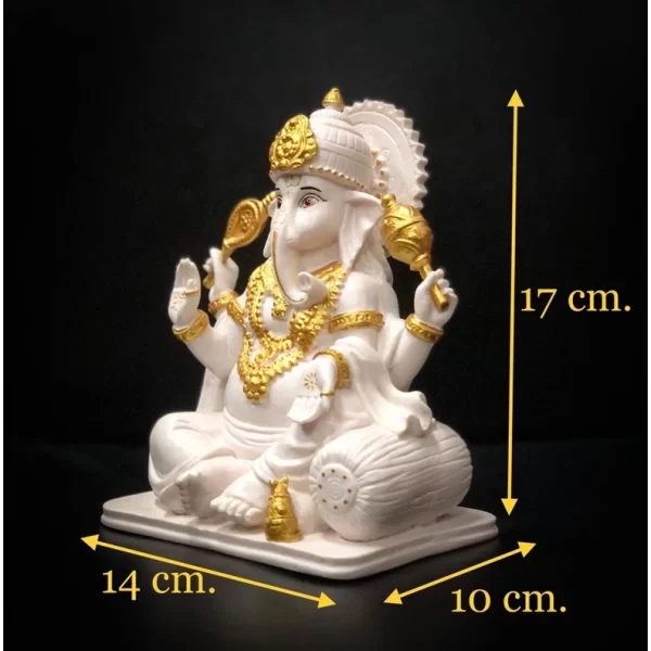 Tượng thần Ganesha – Dáng ban phước chiêu tài – Màu trắng vàng cổ điển - Ảnh 4