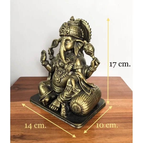 Tượng Phật Ganesha – Phong Thái Ban Phước – Màu Đen Phủ Vàng Cổ – Kích Thước 17 cm - Ảnh 2