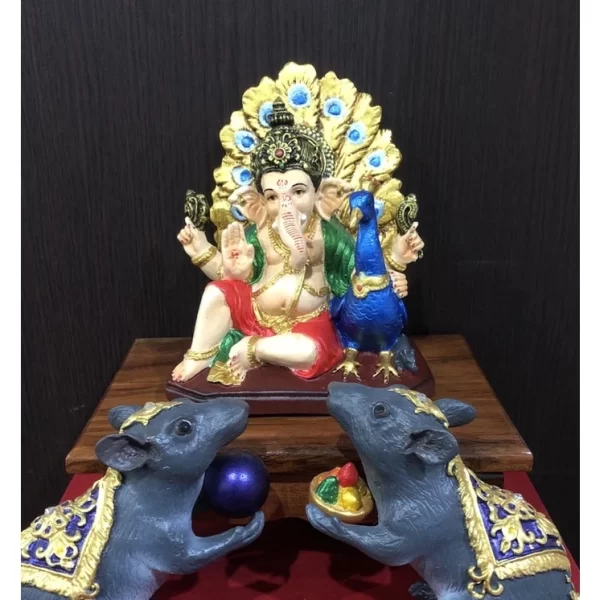 Tượng Thần Ganesha Cưỡi Công – Phiên bản Sri Mayuresvara – Phong cách Ấn Độ – Kích thước 13.5 cm - Ảnh 2