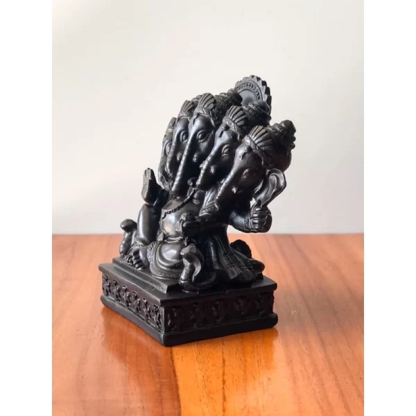 Tượng Phật Ganesha 5 Đầu – Dáng Ban Phước (ปางปัญจมุขคณปติ) – Màu Đen & Nâu – Cao 4 Inch - Ảnh 2