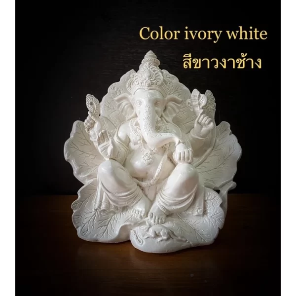 Tượng voi Ganesh Ngồi trong hoa dâm bụt - Màu trắng ngà - Có 2 kích thước - Ảnh 5