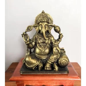 Tượng Phật Ganesha – Phong Thái Ban Phước – Màu Đen Phủ Vàng Cổ – Kích Thước 17 cm