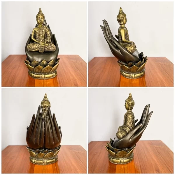 Tượng Phật Thiền Định – Phật Trong Lòng Bàn Tay – Màu Sơn Giả Cổ – Mặt Đế 3 Inch - Ảnh 5