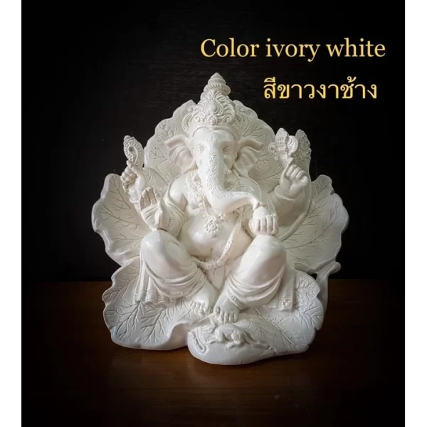 Tượng voi Ganesh Ngồi trong hoa dâm bụt - Màu trắng ngà - Có 2 kích thước - Ảnh 8