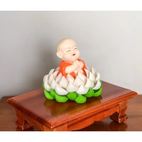 Tượng Chú Tiểu Ngồi Chắp Tay – Dáng Thiền Tịnh – Resin Sơn Màu – Cao 6.5 cm - Ảnh 2