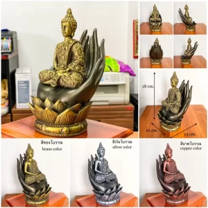 Tượng Phật Thiền Định – Phật Trong Lòng Bàn Tay – Màu Sơn Giả Cổ – Mặt Đế 3 Inch