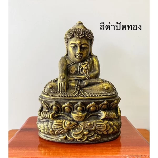 Tượng Phật Bua Khem (พระบัวเข็ม) – Hình Tượng Đức Phật Arahant Phíchit Mar – Màu Đen Phủ Vàng Cổ – Cao 15.5 cm - Ảnh 4
