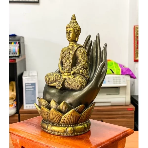 Tượng Phật Thiền Định – Phật Trong Lòng Bàn Tay – Màu Sơn Giả Cổ – Mặt Đế 3 Inch - Ảnh 4