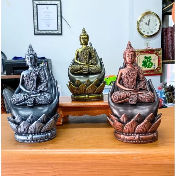 Tượng Phật Thiền Định – Phật Trong Lòng Bàn Tay – Màu Sơn Giả Cổ – Mặt Đế 3 Inch - Ảnh 2