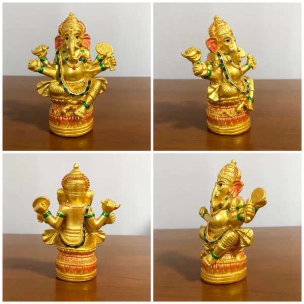 Tượng thần Ganesha 4 tay – Dáng Ekadanta Kanapati – Ngồi trên đài sen – Phong cách Ấn Độ cổ - Ảnh 3