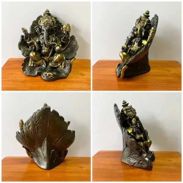 Tượng Thần Ganesha – Pháp Tướng Ban Phước – Ngự Trong Hoa Dâm Bụt (4 tay – màu Metallic) - Ảnh 5