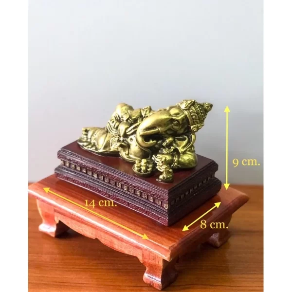 Tượng Phật Ganesha Phong Thái “Nằm Thư Giãn” – Màu Vàng Tài Lộc – Đế Gỗ Tự Nhiên - Ảnh 4