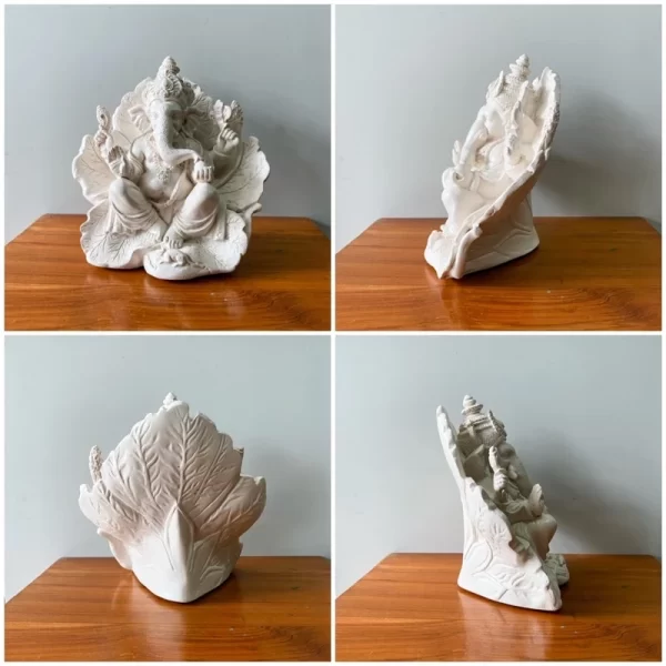 Tượng voi Ganesh Ngồi trong hoa dâm bụt - Màu trắng ngà - Có 2 kích thước - Ảnh 2