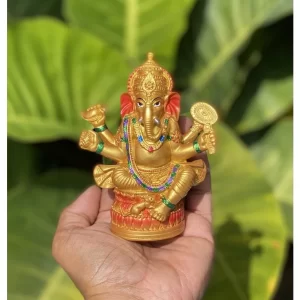 Tượng thần Ganesha 4 tay – Dáng Ekadanta Kanapati – Ngồi trên đài sen – Phong cách Ấn Độ cổ