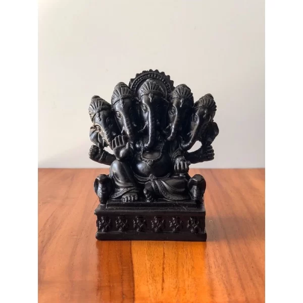 Tượng Phật Ganesha 5 Đầu – Dáng Ban Phước (ปางปัญจมุขคณปติ) – Màu Đen & Nâu – Cao 4 Inch - Ảnh 4
