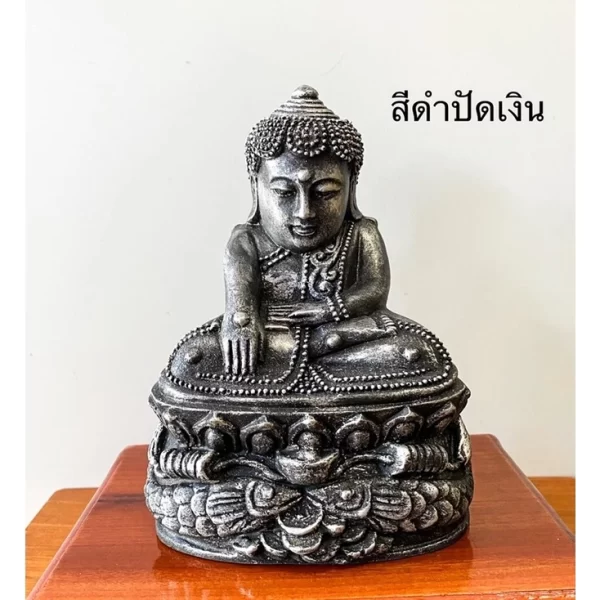 Tượng Phật Bua Khem (พระบัวเข็ม) – Hình Tượng Đức Phật Arahant Phíchit Mar – Màu Đen Phủ Vàng Cổ – Cao 15.5 cm - Ảnh 5