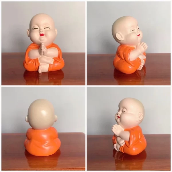 Tượng Chú Tiểu Ngồi Chắp Tay – Dáng Thiền Tịnh – Resin Sơn Màu – Cao 6.5 cm - Ảnh 3