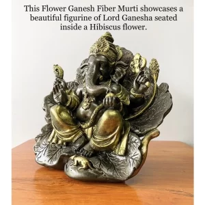 Tượng Thần Ganesha – Pháp Tướng Ban Phước – Ngự Trong Hoa Dâm Bụt (4 tay – màu Metallic)
