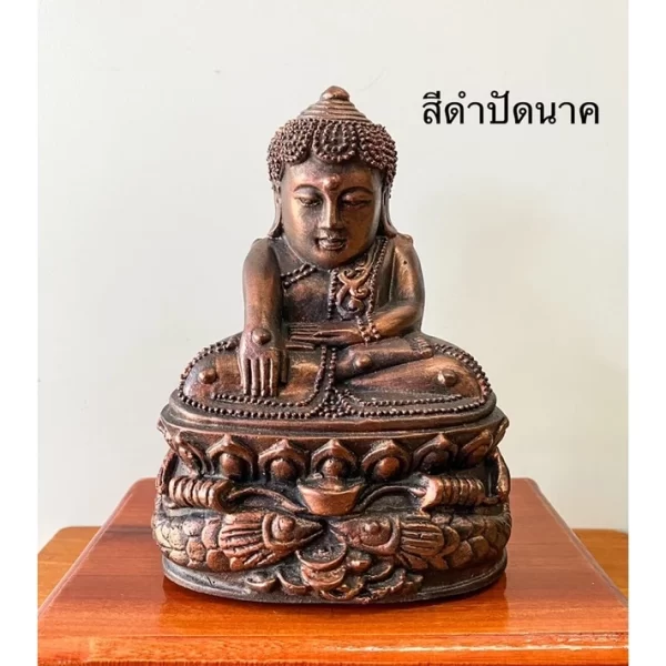 Tượng Phật Bua Khem (พระบัวเข็ม) – Hình Tượng Đức Phật Arahant Phíchit Mar – Màu Đen Phủ Vàng Cổ – Cao 15.5 cm - Ảnh 6