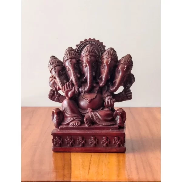 Tượng Phật Ganesha 5 Đầu – Dáng Ban Phước (ปางปัญจมุขคณปติ) – Màu Đen & Nâu – Cao 4 Inch