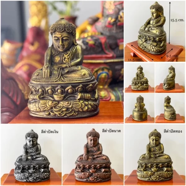 Tượng Phật Bua Khem (พระบัวเข็ม) – Hình Tượng Đức Phật Arahant Phíchit Mar – Màu Đen Phủ Vàng Cổ – Cao 15.5 cm - Ảnh 2