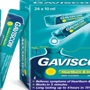 Gaviscon Peppermint Liquid – Reckitt Benckiser – Giảm ợ nóng, trào ngược và khó tiêu – Dòng màu xanh