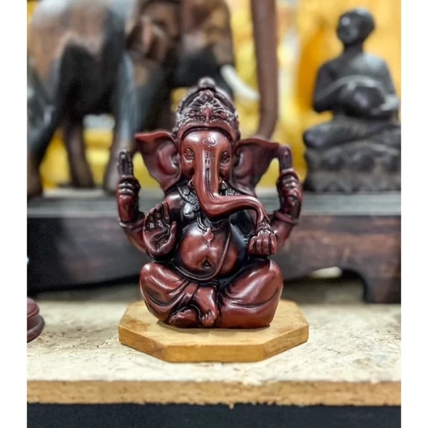 Tượng Phật Ganesha – Dáng Phong Thái Ban Phước – Màu nâu đỏ bóng cổ điển – Cao 12 cm - Ảnh 2