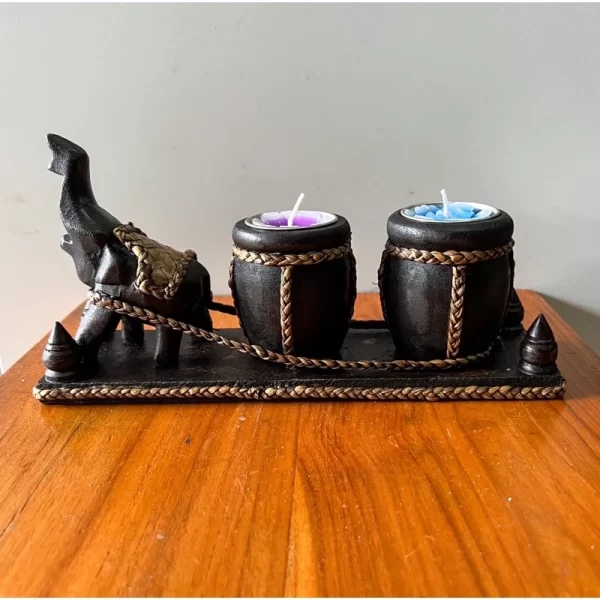 Tượng Chân Đế Đựng Nến – Chân Đế Chạm Khắc Hình Chú Voi Kéo Chum – Phong Cách Thái Lan - Ảnh 2