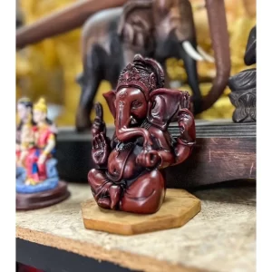 Tượng Phật Ganesha – Dáng Phong Thái Ban Phước – Màu nâu đỏ bóng cổ điển – Cao 12 cm