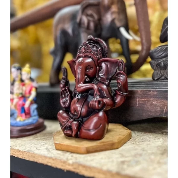 Tượng Phật Ganesha – Dáng Phong Thái Ban Phước – Màu nâu đỏ bóng cổ điển – Cao 12 cm