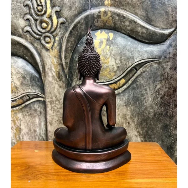 Tượng Phật Sukhothai – Dáng Sạ Dũng Ma & Ma Ra Vi Chai – Sơn màu nâu đỏ cổ điển – Mặt đế 5 inch - Ảnh 3