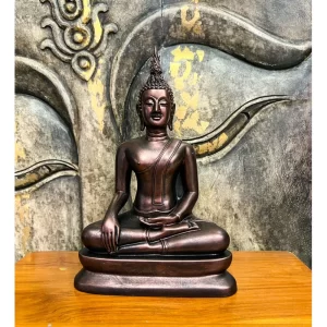 Tượng Phật Sukhothai – Dáng Sạ Dũng Ma & Ma Ra Vi Chai – Sơn màu nâu đỏ cổ điển – Mặt đế 5 inch