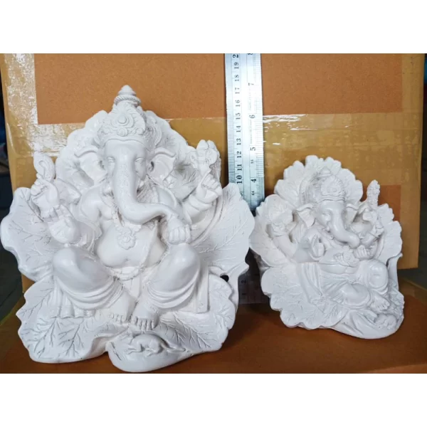Tượng voi Ganesh Ngồi trong hoa dâm bụt - Màu trắng ngà - Có 2 kích thước - Ảnh 6