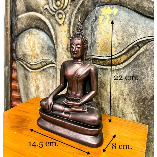 Tượng Phật Sukhothai – Dáng Sạ Dũng Ma & Ma Ra Vi Chai – Sơn màu nâu đỏ cổ điển – Mặt đế 5 inch - Ảnh 4
