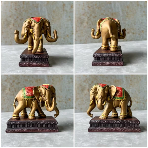 Tượng voi 3 đầu có đế đứng - Chiều cao 10cm - Màu vàng