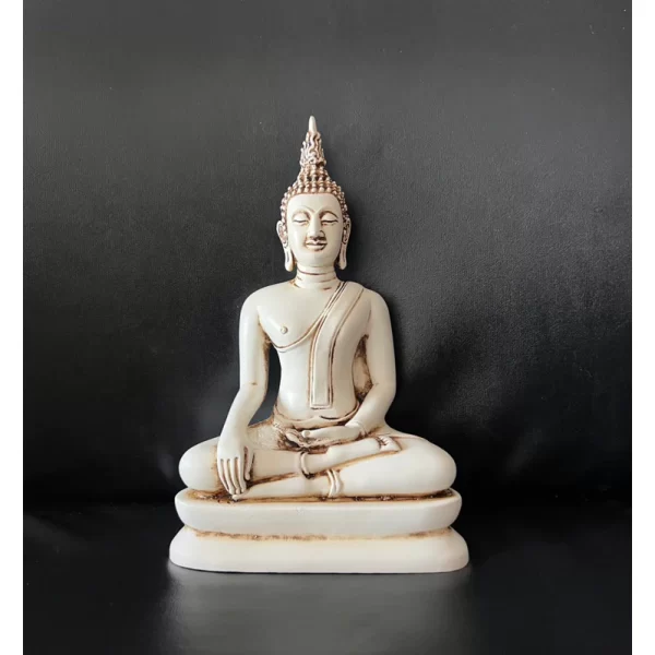Tượng Phật Sukhothai – Dáng Sạ Dũng Ma & Ma Ra Vi Chai – Màu trắng cổ điển – Mặt đế 5 inch - Ảnh 5