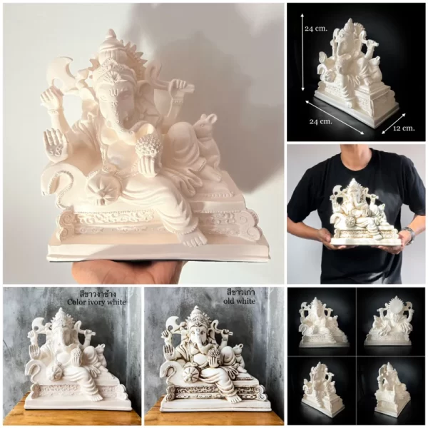 Tượng Phật Ganesha – Phong Thái An Lạc – Màu Trắng Ngà & Trắng Cổ – Phong Cách Minimal – Kích Thước Lớn - Ảnh 3