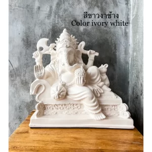 Tượng Phật Ganesha – Phong Thái An Lạc – Màu Trắng Ngà & Trắng Cổ – Phong Cách Minimal – Kích Thước Lớn