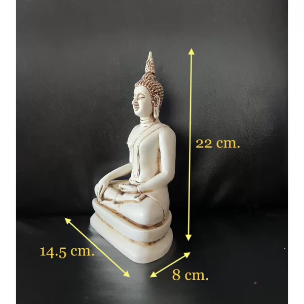 Tượng Phật Sukhothai – Dáng Sạ Dũng Ma & Ma Ra Vi Chai – Màu trắng cổ điển – Mặt đế 5 inch - Ảnh 2