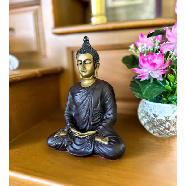 Tượng Phật Thích Ca – Phong Thái Thiền Định Ấn Độ – Mặt Đế 4 Inch – Màu Đồng Cổ - Ảnh 3