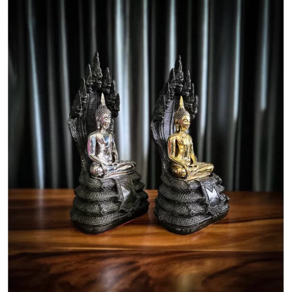 Tượng Phật Naga – Phật Bản Mệnh Ngày Thứ Bảy – Phiên Bản Nák Phrók – Màu Đồng & Bạc Cổ – Mặt Đế 5 inch – Cao 32 cm - Ảnh 2