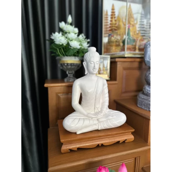 Tượng Phật Thích Ca – Phật Tọa Thiền (Phật Thành Đạo) – Màu Trắng Ngà & Vàng Kim – Mặt Đế 9 inch – Cao 27.5 cm - Ảnh 6
