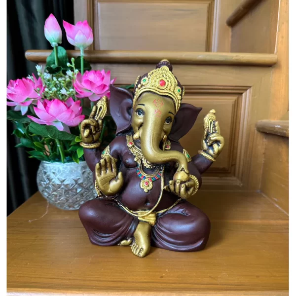 Tượng Ganesha Ban Phước – Phong Cách Ấn Độ – Phiên Bản 4 Tay – Mặt Đế 5 inch – Cao 17 cm - Ảnh 3